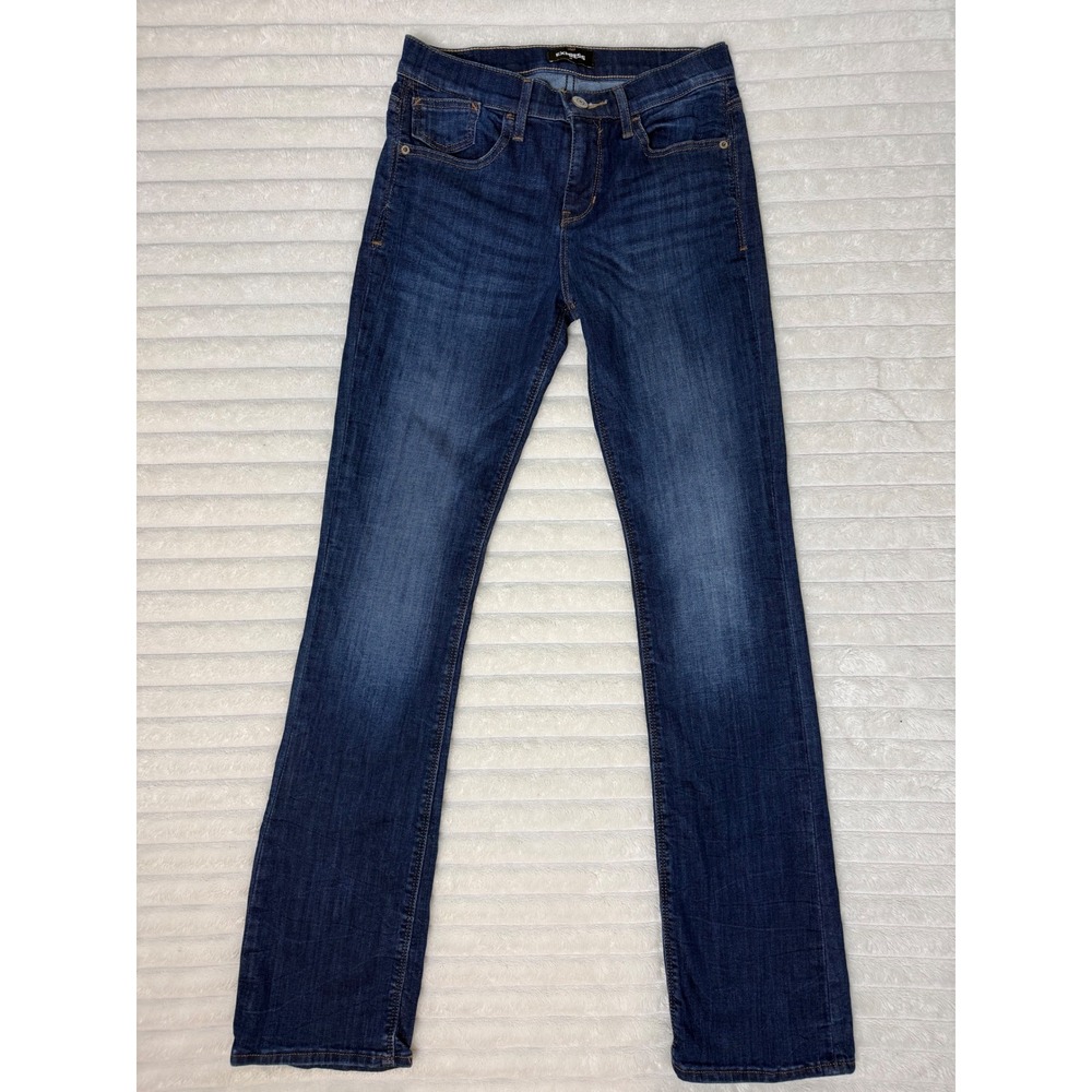 Express Barely Boot Mid Rise Jeans Dark Wash Stretch Denim Size 2R